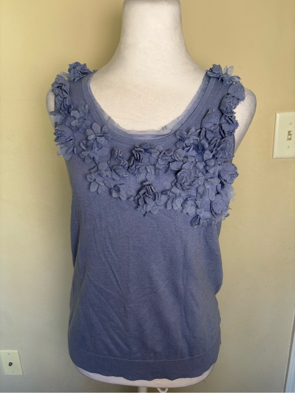 Talbots Petites Blue Floral Knit Sleeveless Scoop Neck Sweater Tank Top L